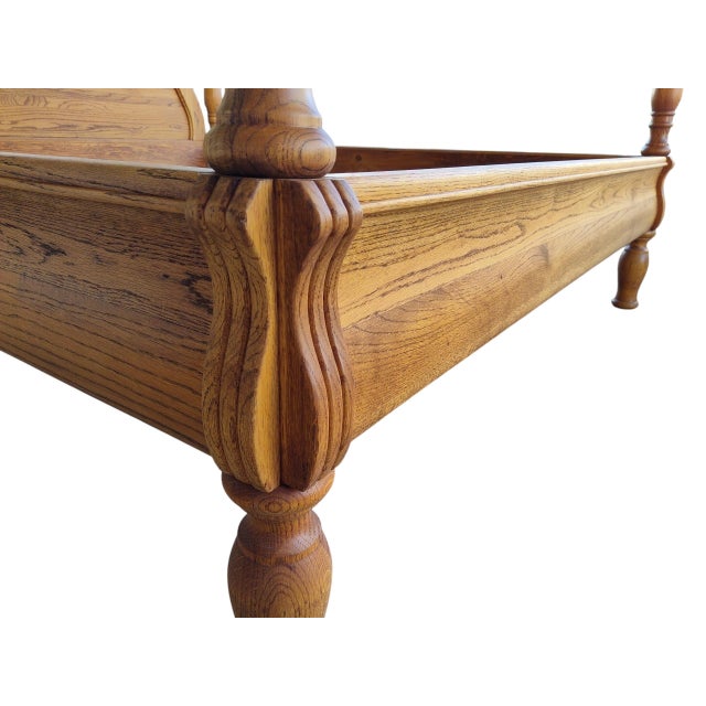 Vintage Oakwood Interiors Traditional Solid Oak Cannonball Four Poster Bed For Sale - Image 9 of 14