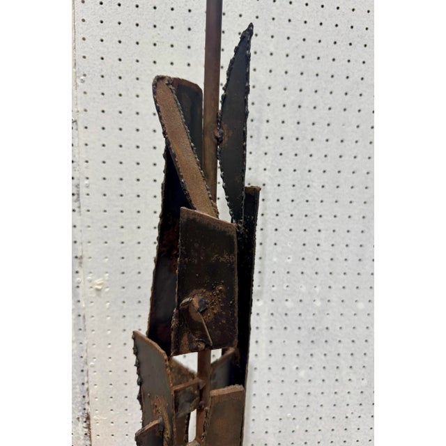 Vintage Brutalist Brutal Unsigned Harry Balmer Abstract Steel Cubist Table Lamp For Sale In West Palm - Image 6 of 12
