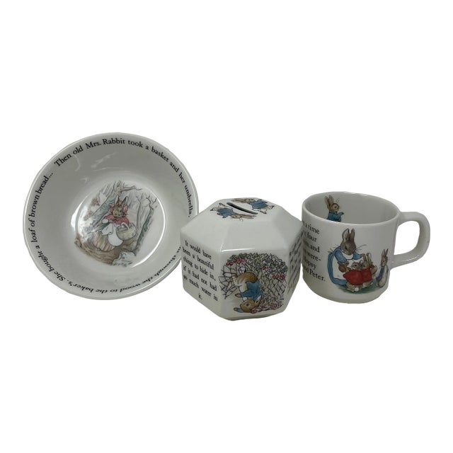 Vintage Peter Rabbit Baby Set Mug, Bowl and Coin Bank For Sale