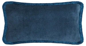 HAPPY PILLOW Soft Velvet Cushion with Fringe in Blue by Lorenza Briola for LO DECOR