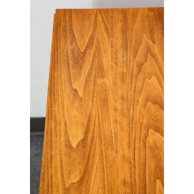 Mid Century Modern Desk Office Campaign Wood Brass Trim 4 Drawer Vintage MCM For Sale In Sacramento - Image 6 of 12