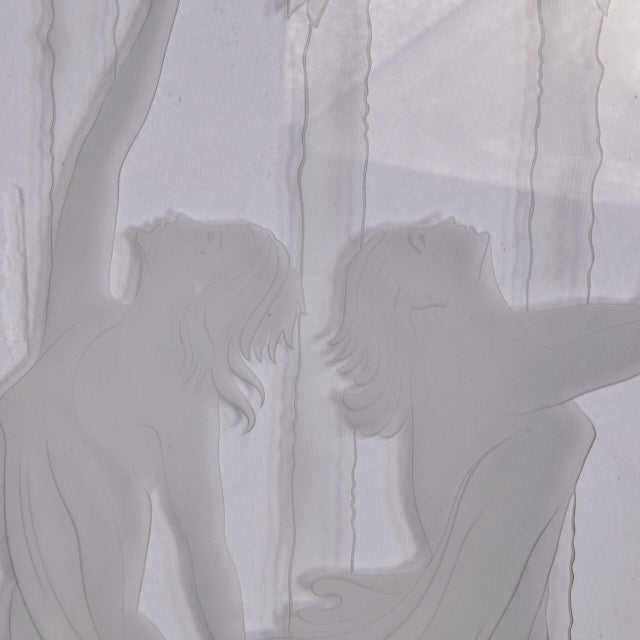 Glass Art Deco Mirror Panel in Frosted Etched Glass with Dancing Figures and Mirrored Frame, Italy, 1930s-1940s For Sale - Image 7 of 10