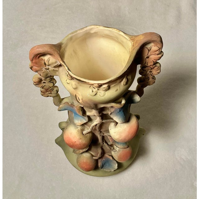 Ceramic 1900-1918 Josef Strnact Austria Vase Applied Peach Fruit Bisque Porcelain 14” Art Nouveau For Sale - Image 7 of 12