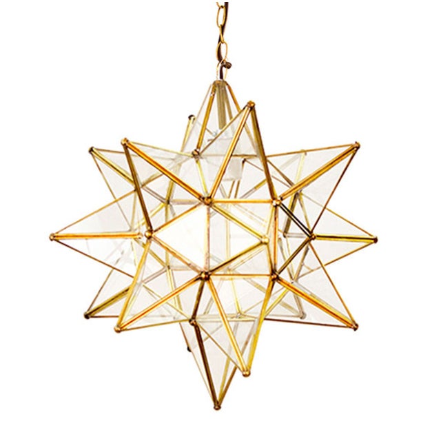 Rustic Matthew Izzo Home 20" Clear Glass Moravian Star Pendant Light With Brass Trim For Sale - Image 3 of 3