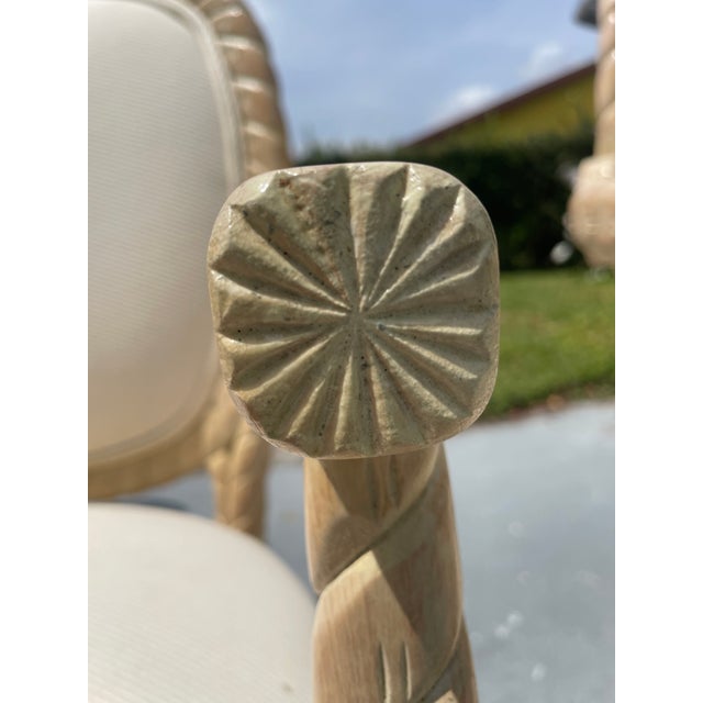 1980s Carved Whitewashed Wood Boho Rope Twist Chairs- Set of 6 For Sale In Miami - Image 6 of 10