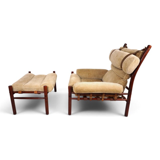 Inca Lounge Chair with Ottoman Corduroy Upholstery from Arne Norell Ab, 1970, Set of 2 For Sale - Image 13 of 18
