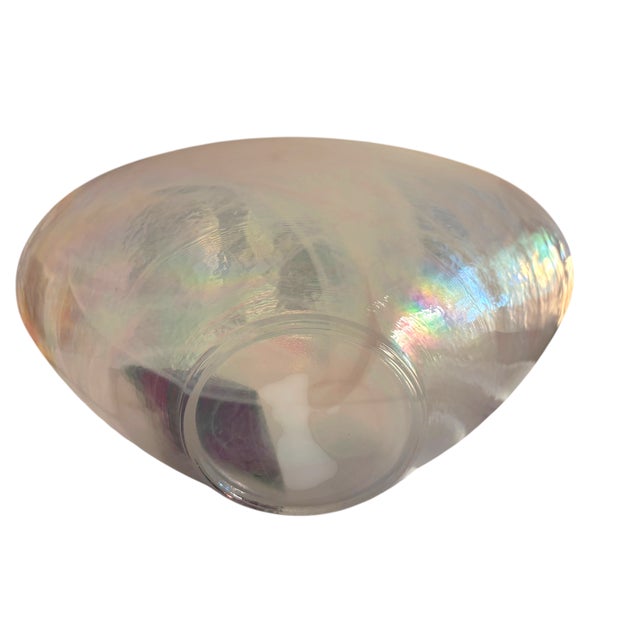 Artistic Accents Iridescent White Swirl Art Glass Oval Bowl For Sale - Image 15 of 17