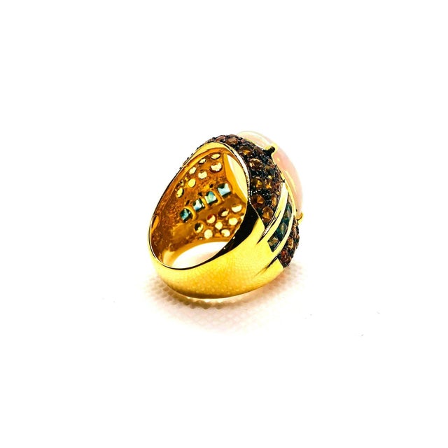 Baroque Bochic "Orient" Vintage Sapphires & Fire Opal Ring Set 18K Yellow Gold & Silver For Sale - Image 3 of 6