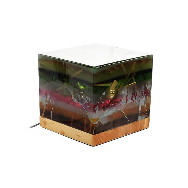 Cube lamp in hand personalized resin. This piece is designed in the style of the selected designer and/or manufacturer, up...