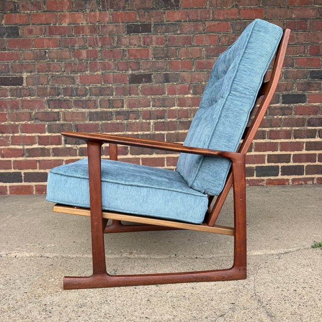 Wood Pair of Ib Kofod Larsen for Selig High Back Sled Chairs Danish Modern New Cushions For Sale - Image 7 of 12