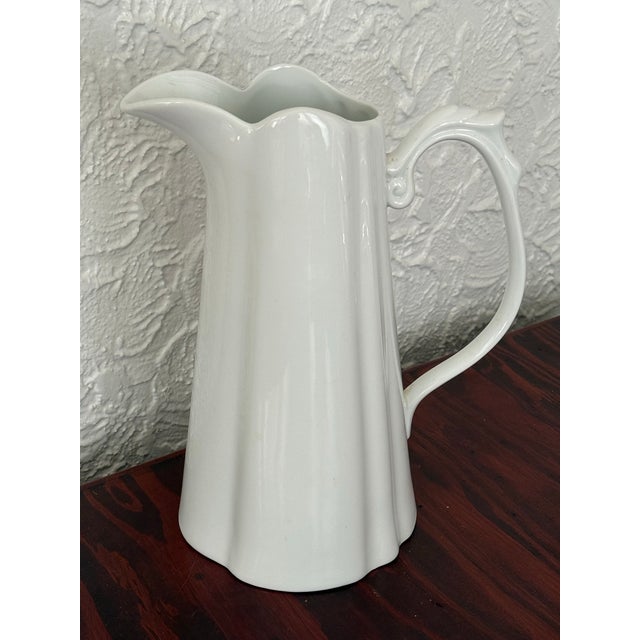 Godinger White Porcelain Fluted Pitcher With Scroll Handle For Sale - Image 10 of 10