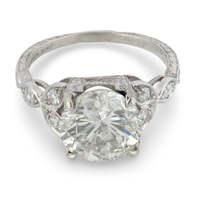 Contemporary 1950s Gia 4.04 Carat Diamond Platinum Engagement Ring, Size 7.25 For Sale - Image 3 of 7