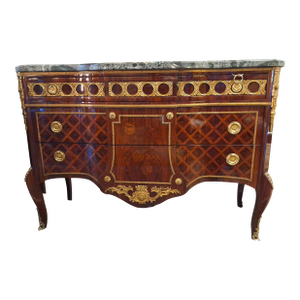 Antique French Louis the XvI Style Marble Top Chest / Commode With Armolu Beautiful Inlay