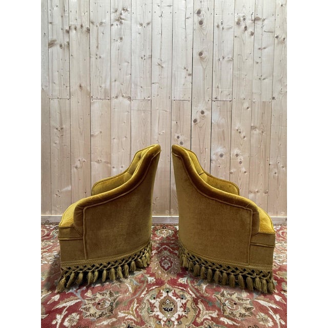 Napoleon III Toadstool Armchairs in Mustard Yellow Velvet, Set of 2 For Sale - Image 4 of 7