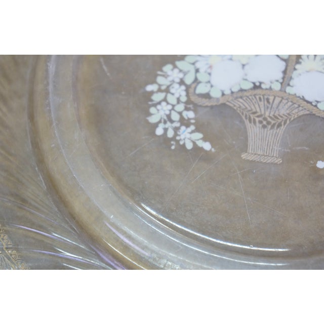 Gold Mid 20th Century Clear Glass Gold Painted Basket of Flowers Dessert Plate 11" For Sale - Image 8 of 9