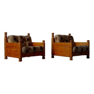 Pine Lounge Chairs by Uno and Osten Kristiansson, 1970s, Set of 2 For Sale