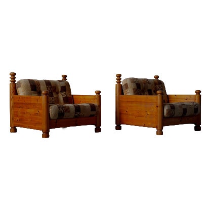 Pine Lounge Chairs by Uno and Osten Kristiansson, 1970s, Set of 2 For Sale