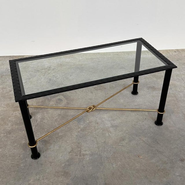 Vintage Textured Forged Iron and Glass Coffee Table with Gilt Knot Detail, 1970s For Sale - Image 11 of 11