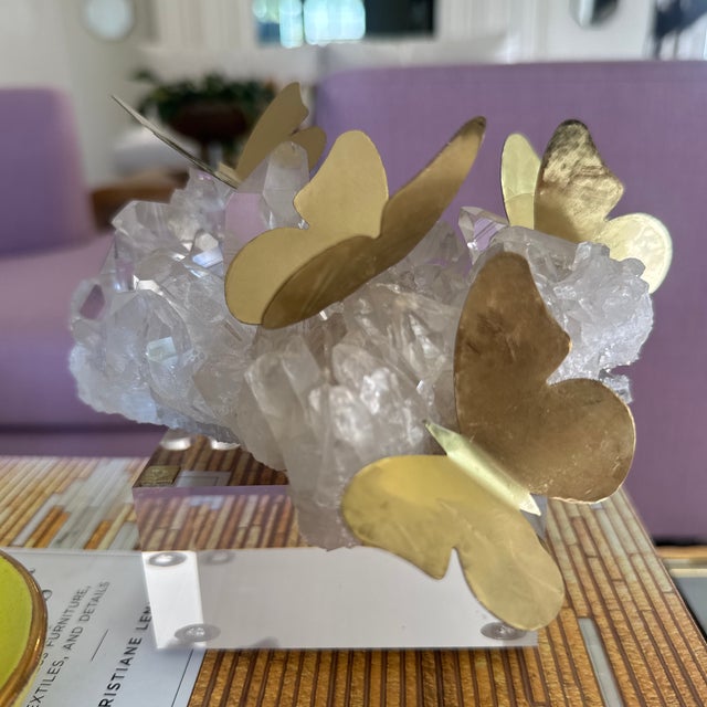Brass Brass Butterfly and Quartz Object For Sale - Image 8 of 12