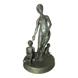 Vintage Original Handmade Signed Solid Lead Nude Lady Mom Children Figure Statue