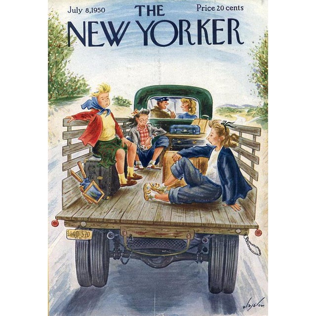 Original vintage New Yorker magazine cover dated July 8, 1950 featuring a Vacation theme. Cover illustration by Constantin...