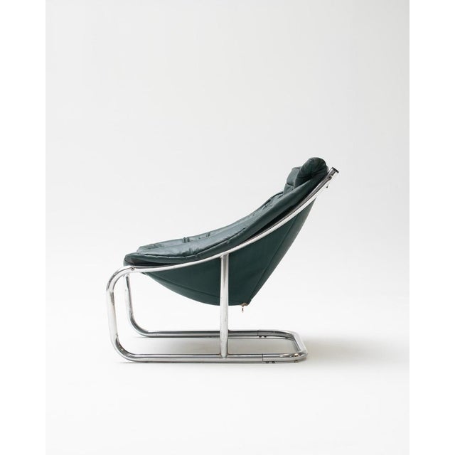 1960s Mid-Century Style Green Leather Tubular Armchair, 1960s-1970s For Sale - Image 5 of 9