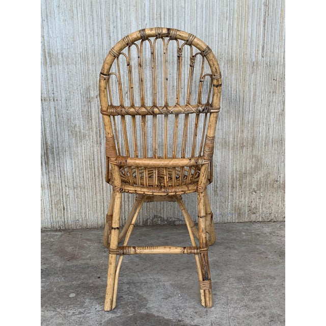 Wood Set of Five French Bamboo and Rattan French Sculptural Dining Chairs circa 1970 For Sale - Image 7 of 18