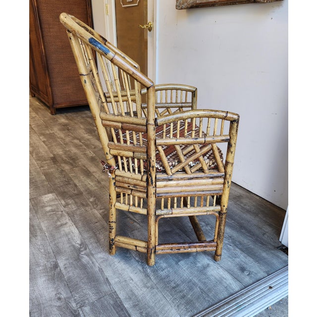 1970s Vintage Brighton Pavilion Burnt Bamboo & Rattan Armchair For Sale - Image 9 of 16