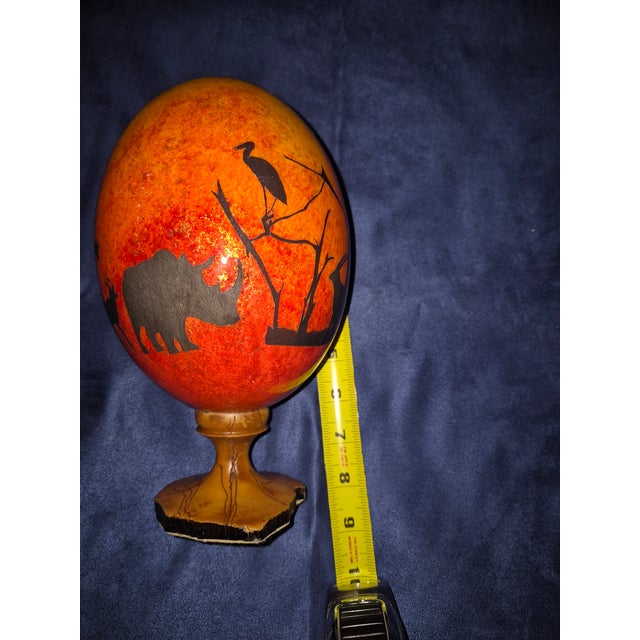 Early 21st Century Hand-Painted African Ostrich Eggshell Mounted on a Wooden Pedestal For Sale - Image 5 of 6