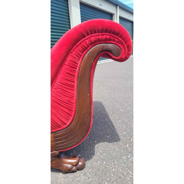 Antique 19th Century Art Deco Style Red Velvet Chaise Lounge Sofa For Sale - Image 14 of 17