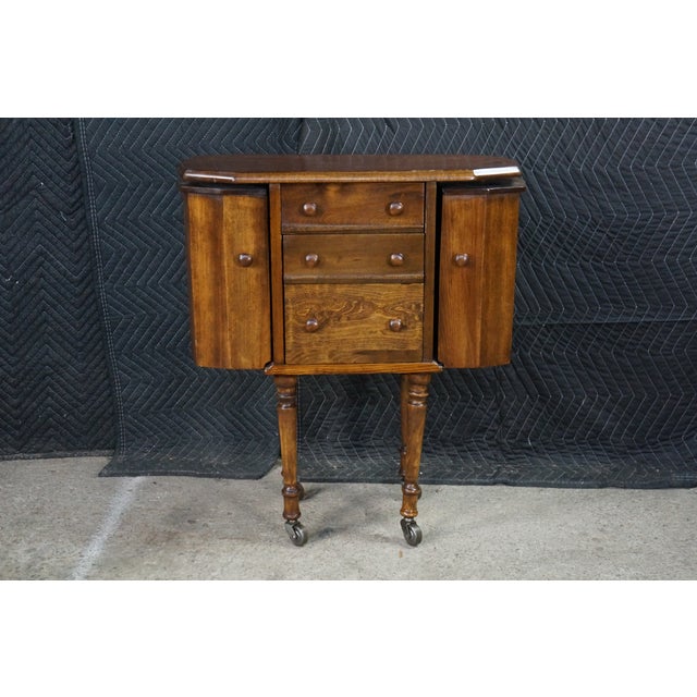 Antique Martha Washington Walnut Spool Sewing Cabinet Chest Side Table Stand For Sale - Image 6 of 18