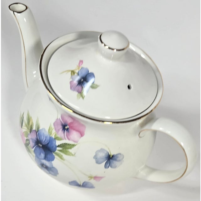 Farmhouse Late 20th Century Pastel Pansies Teapot For Sale - Image 3 of 12