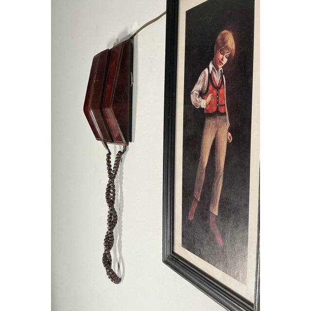 Animal Skin Vintage Mid-Century Brown Stitched Leather Working Northern Telecom Phone Wall or Desk, Circa 1970s For Sale - Image 7 of 12