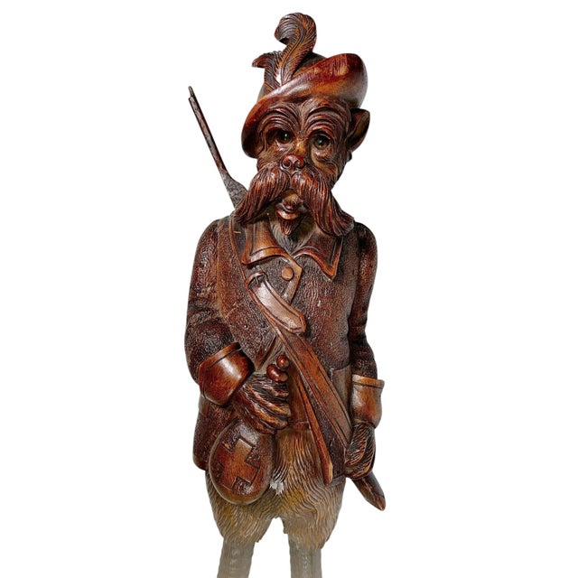 Brown Late 19th Century Black Forest Whip Carved Wood Fox Music Box With Glass Eyes For Sale - Image 8 of 10