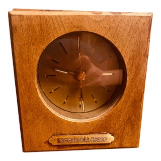 Vintage Ingrrsoll-Rand MCM Minimalist Designed, Hand Crafted Wood Cased Desk Clock With Gold Plaque Stamp For Sale