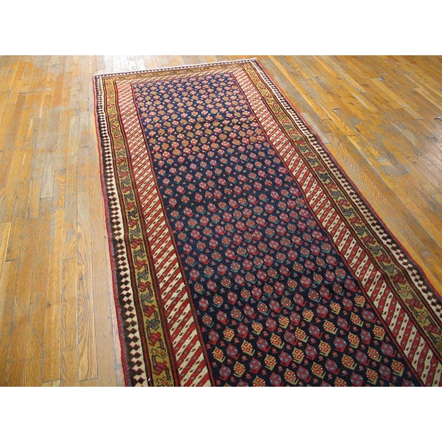 Persian 1890s Blue Navy Geometric Antique n.w. Persian Rug 4' X 9'9" Handknotted Wool Carpet For Sale - Image 3 of 5