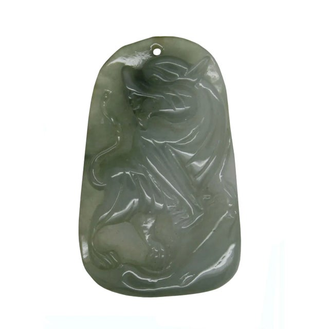 Gemstone Chinese Hand Carved Natural Jade Lucky Feng Shui Kirin Figure Pendant For Sale - Image 7 of 7