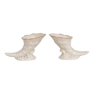 Lenox China Porcelain Cornucopia Pair of 2 Made in Usa With 24k Gold Trim 4927b For Sale