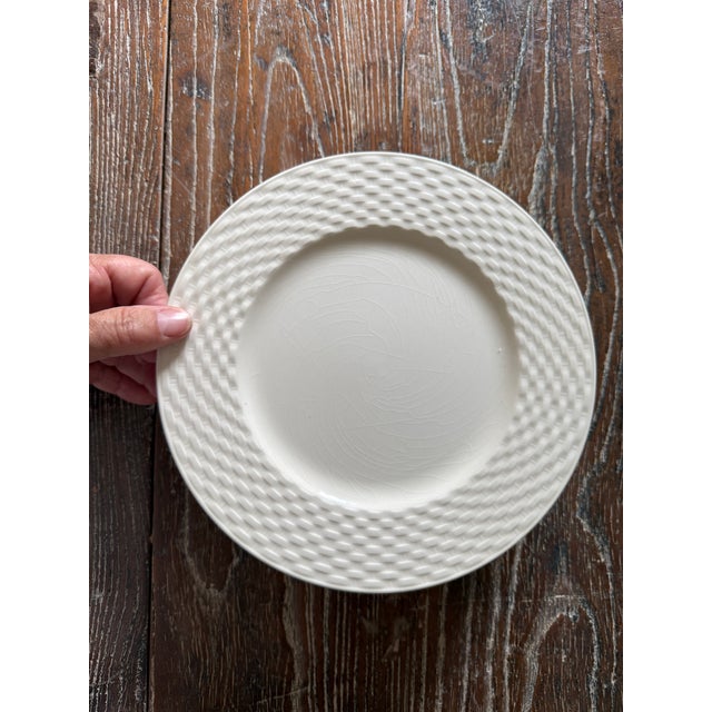 1970s Pagnossin Ironstone Basket Weave Plates 8.25 Inch White Italian Dinnerware Treviso - Set of 6 For Sale - Image 10 of 11