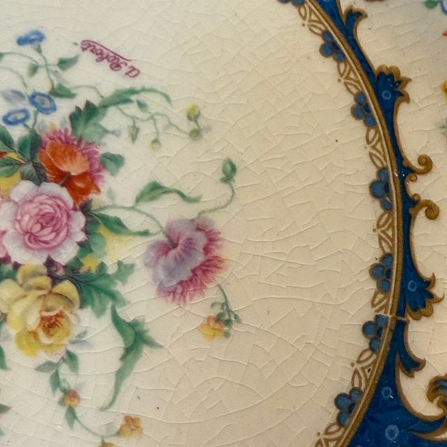 1940s Myott Staffordshire Sevres Blue Floral Bouquet Dinner Plates Set of 4 For Sale - Image 14 of 14