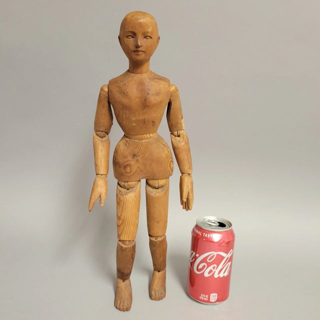 Figurative 19th C Antique Hand-Carved Wooden Artist’s Lay Figure, Articulated Mannequin For Sale - Image 3 of 14