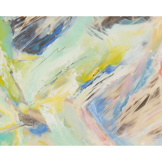 A 1990 abstract oil painting, titled "Winterhill," by the artist Cristina Beach. This abstract painting features streaks...