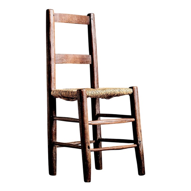 Rustic Ladder-Back Chair with Straw Seat by Charlotte Perriand, France, 1900 For Sale