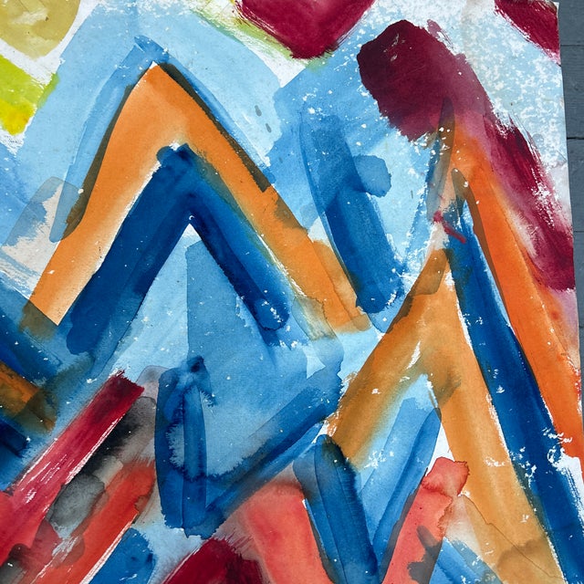 Abstract 1980’s Original Abstract Expressionist Chevron Watercolor Painting For Sale - Image 3 of 5