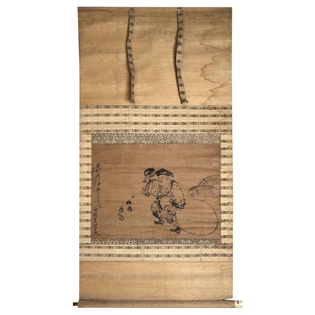 Antique Japanese Kakemono Scroll Daikokuten For Sale
