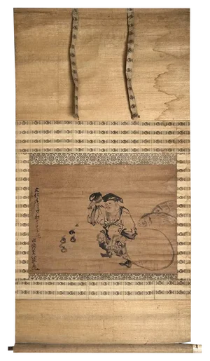 Antique Japanese Kakemono Scroll Daikokuten