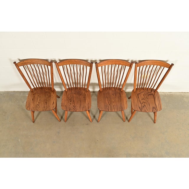 Late 20th Century Stickley Style American Colonial Solid Oak Spindle Back Windsor Dining Chairs, Set of Four For Sale - Image 5 of 12