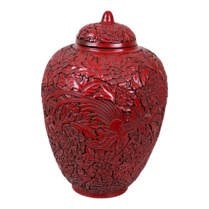 Antique Chinese Hand-Carved Cinnabar Lacquered Lidded Jar Probably Qianlong