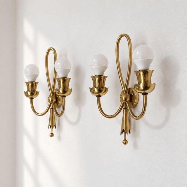 Metal Mid-Century Modern Brass Wall Lights by Angelo Lelii for Arredoluce, 1940s, Set of 2 For Sale - Image 7 of 9