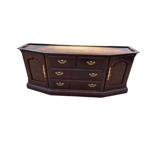 1990s Thomasville Collectors Cherry China Cabinet Breakfront Hutch Curio Chippendale For Sale - Image 11 of 13